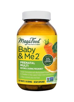 Buy Baby & Me 2 Prenatal Vitamin and Minerals - Vitamins for Women - with Folate (Folic Acid Natural Form), Choline, Iron, Iodine, and Vitamin C, Vitamin D and more - 120 Tabs (60 Servings) in UAE