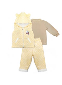 Buy Three-piece baby set with fur inside, hood, pants + shirt + vest in Egypt