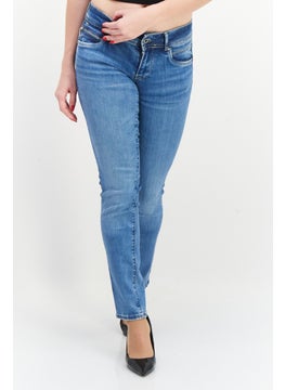 Buy Women Slim Fit Plain Non-Stretchable Jeans, Blue in UAE