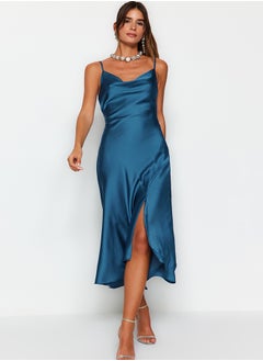 Buy Oil Lined Woven Satin Evening Dress TPRSS19BB0058 in Egypt