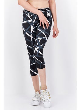 اشتري Women Sportswear Fit Geometric Print Cropped Leggings, Black/White في الامارات