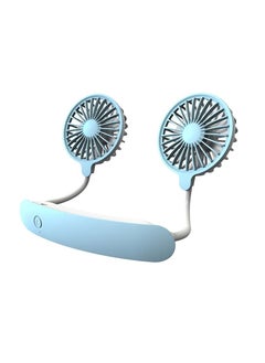 Buy USB Rechargeable Battery Operated Neck Fan Blue/White in UAE