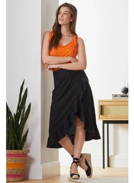 Buy Women Plain Wrap Look Skirt, Black in UAE