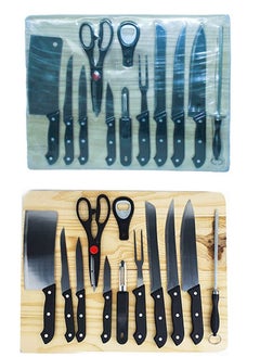 Buy High Quality Stainless Steel Knives Set Of 12 Piece With Wooden Cutting Board, This All in 1 Knives Set Covers All Your Needs, Got All Kind Of Knives, Chopper, Opener, Peeler, Fork, Scissor, Sharpener in Saudi Arabia