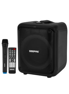 Buy Geepas Portable & Rechargeable Party Speaker With EQ Setting, FM Radio, LED Light, LINE/USB/TF Card/AUX, TWS Connection, Bluetooth, Wireless Microphone, Remote Control, Woofer, Tweeter & Power Adapter in UAE