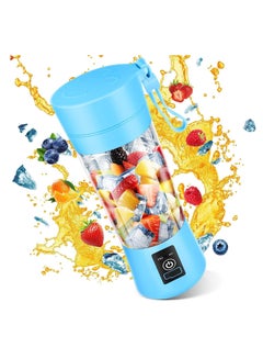 Buy Portable Juicer, Glass Personal Size Blender with 6 Durable 304 Stainless Steel Blades (Blue) in UAE