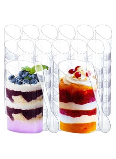 Buy Plastic Dessert Cups with Spoon, 50 Pack Mini Mousse Cups Disposable Hard Plastic Clear Ice Cream Dessert Cups Square Slanted Parfait Cups for Parties, Holiday Parties, Birthdays and more. in Saudi Arabia
