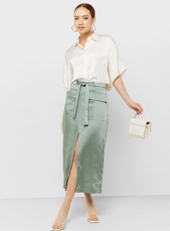 Buy Tie Detail Front Slit Skirt in UAE