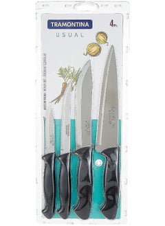 Buy Tramontina Usual 4 Pieces Knife Set With Stainless Steel Blade And Black Polypropylene Handle in UAE