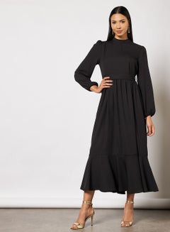 Buy Black Stand Up Collar Belted Dress in Saudi Arabia