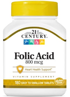 Buy Folic Acid Supplement 800 mcg Cardiovascular & Heart Health Support, Nervous System, Improve Fertility and  A Sperm Count Booster 180 Easy to Swallow Tablets (USA) in Saudi Arabia