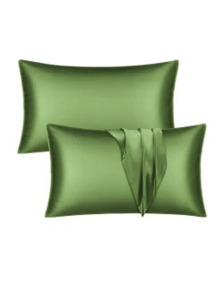 Buy Satin Silk Pillow Case Cover for Hair and Skin, Soft Breathable Smooth Both Sided Silk Pillow Cover Pair (King - 50 x 102cm - 2pcs - Bean Green) in UAE