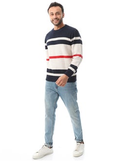 Buy Long Sleeves Slip On Pullover _ Navy Blue, Off White & Red in Egypt