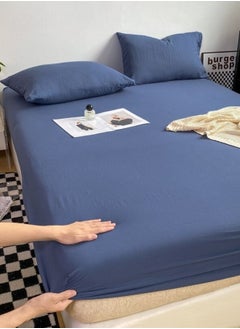 Buy 3 Pieces Fitted Bedsheet Set, Washable Cotton, Blue Color, Various Sizes. in UAE