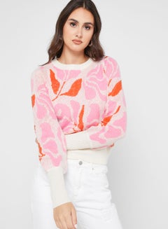 Buy Round Neck Printed Sweater in UAE