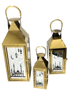 Buy Ramadan Lantern set triple beautiful and modern design golden color in Saudi Arabia