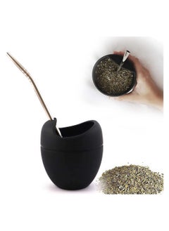 Buy Reusable Silicone Cups, Mate Gourd Cup Mug Set With Stainless Steel Straw Filter To Drink Tea And Yerba Drinking, BPA Free, Easy Clean, 180 Ml (Black) in UAE