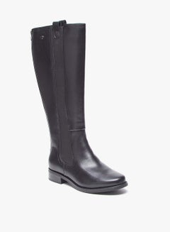 Buy Women Solid High Shaft Boots with Zip Closure and Pull Tabs in Saudi Arabia