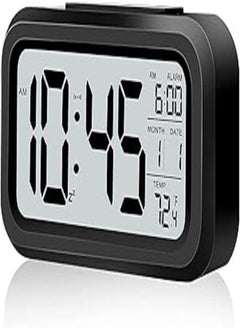 Buy LED Screen Smart Night Light, Snooze, Date, 12/24H, Indoor Temperature, Battery Operated Desk Alarm Clock (Black) in Egypt