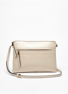 Buy Women's Textured Crossbody Bag with Zip Closure and Adjustable Strap in UAE