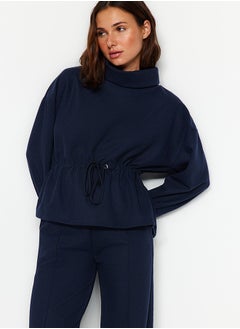 اشتري Navy Blue Thessaloniki/Knitwear Look High Neck Gathered Regular Fit Knitted Sweatshirt TWOAW24SW00146 في مصر