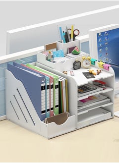 Buy White Desk Organizer with File Organizer for Office Supplies Storage and Desk Accessories in Saudi Arabia