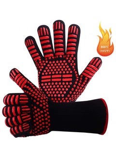 اشتري BBQ Gloves 1472℉ Extreme Heat Resistant Protective Cooking Gloves with Silicone Non-Slip Grip for BBQ Cooking/Baking/Smoker/Fireplace/Fire Pit/ Size Medium - Color is Red في الامارات