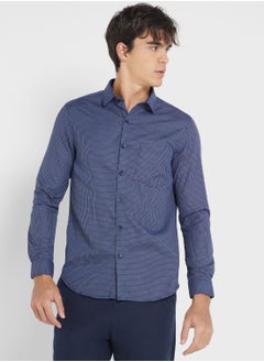 Buy Men Easy Care Navy Blue White Checked Formal Shirt in Saudi Arabia