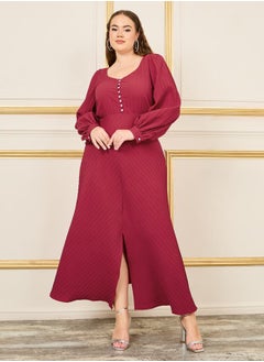 Buy Plus  Textured Button Closure A-Line Maxi Dress in Saudi Arabia