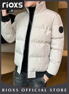 Buy Mens Casual Winter Down Cotton Jacket Warm & Lightweight Puffer Coat with Standing Collar and Slim Fit Windproof Outdoor Jacket in UAE