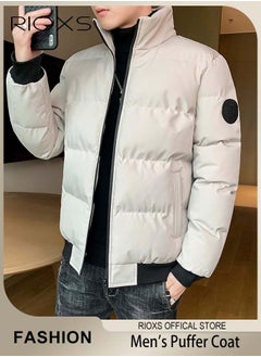 اشتري Mens Casual Winter Down Cotton Jacket Warm & Lightweight Puffer Coat with Standing Collar and Slim Fit Windproof Outdoor Jacket في الامارات