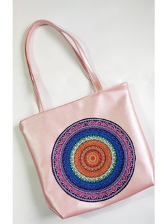 Buy Faux leather tote bag shoulder bag embroidered glittery pink in Egypt