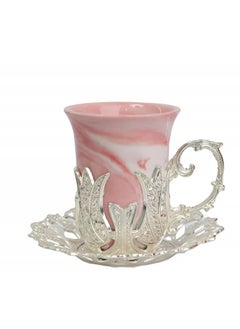 Buy 12 Pcs Tea Cup Set With A Steel Plate- Pink in Saudi Arabia