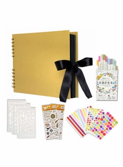 Buy Scrapbook Photo Album with Black Page 12x8 Inch,Yellow Cover (40 Sheets, 80 pages) With 12 Pcs Markers Paints Pens and 10 Pcs Stickers in UAE