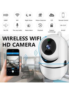 Buy Indoor Security Camera 1080P Pan/Tilt/Zoom Wifi Camera Baby Monitor with Cloud Storage, Motion Detection, Automatic tracking，Two-Way Audio, IR Night Vision White in Saudi Arabia