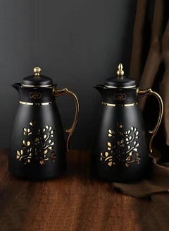 Buy Royal Camel Thermos Set Decorated  2 Pieces For Coffee And Tea Black/Golden 1Liter in Saudi Arabia
