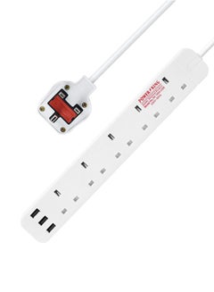 اشتري 9.8 Ft Protector Power Strip - 5 Widely Outlets with 3 USB Ports, with 6.5 Feet Extension Cord, Flat Plug, Wall Mount, Desk USB Charging Station,White في الامارات