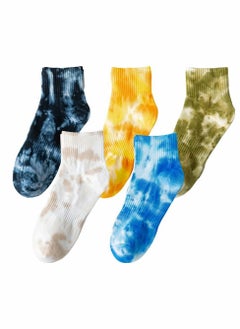 Buy 5 Pairs Tie Dye Elastic Socks, Colorful Patterned Funny Casual Crew Cotton Socks for Women Men Girls and Boys in UAE