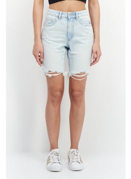 اشتري Women Light Wash Denim Short, Blue في الامارات