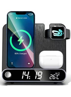 Buy 2024 New Wireless Charging Station, 3 in 1 Desktop Charging Station with Clock/Alarm, 15W Fast Charging for Different Phone, Smart 3 in 1 Wireless Charger Alarm Clock with Smartwatch, Earphones in UAE