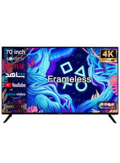 Buy Magic World 70 Inch Frameless 4K Ultra HD SMART HDR10+ LED TV with Built-in DVB-T2/S2 Receiver, WebOS, Dual Band WiFi, Multilanguage, Includes A Wall Mount - MG70V24USBT2-WOS in UAE