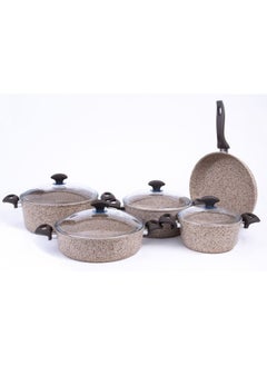 اشتري Falez 9-Pc Premium Granite Cookware Set - Cream في الامارات