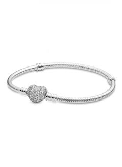 Buy Pandora Jewelry Moment Women's Sparkling Heart shaped Buckle Snake Chain Cubic Zirconia Pure Silver Bracelet 590727CZ in UAE