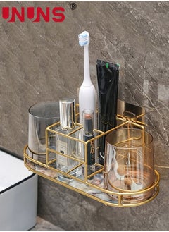 اشتري Wall Mounted Toothbrush Holder,Toothbrush Storage Organizer With 3 Cubicle And 2 Cup Position,Bottom Removable Glass Panel,Bathroom Storage Organizer في الامارات