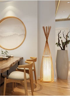 اشتري Modern Bamboo Floor Lamp Nordic LED Standing Lamp Decor Lighting for Home Office Bedroom Retail Warm White Lights E27 with Bulb H90xL30xW30 cm في الامارات