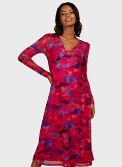 Buy V-Neck Floral Printed Dress in Saudi Arabia