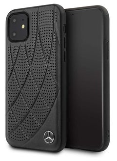 Buy Mercedes-Benz Quilted Perforated Genuine Leather Hard Case for iPhone 11 - Black in Egypt