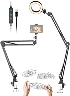 اشتري Neewer Phone Ring Light, 6 Inches LED Ring Light with 2 Adjustable Suspension Scissor Arm Stand Compatible with iPhone Android for Live Streaming Baking Craft Calligraphy Drawing Online Lesson Video في مصر