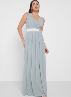 Buy Surplice Neck Pleated Dress in UAE