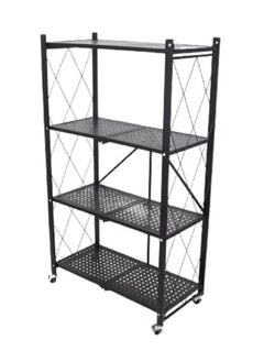 Buy 4-Layered Foldable Storage Rack With Wheels Black 34x71x124cm in Saudi Arabia